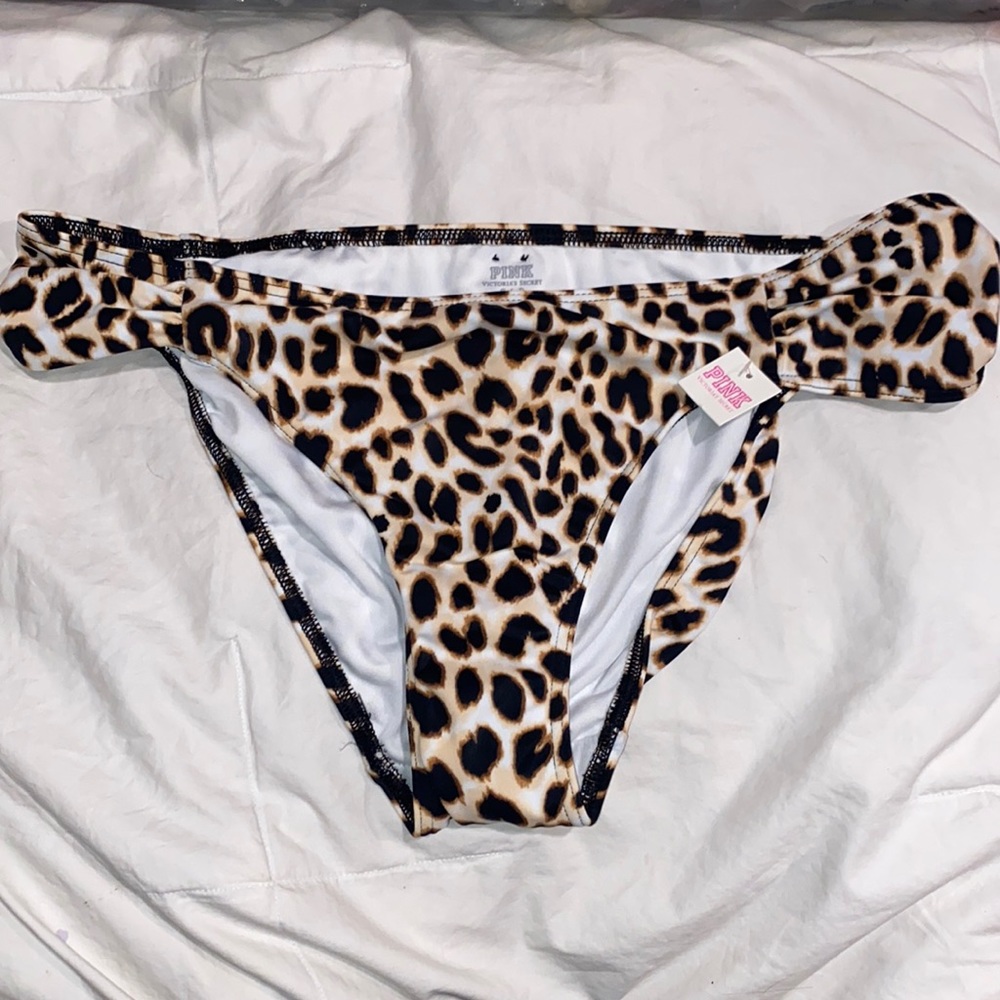 Vs pink leopard print swim bottoms new s
